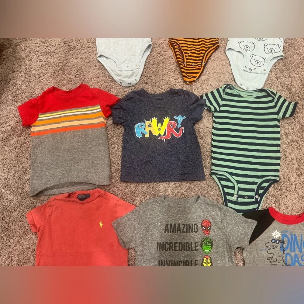 Toddler Boys Clothing Bundle 9 Pieces Shirts Onesies Graphic Striped Mixed 18M